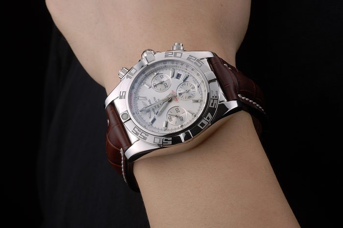 Swiss made certifié Edelstahl Lünette Brown Croco-Leder-Armband weißen Zifferblatt 80285
