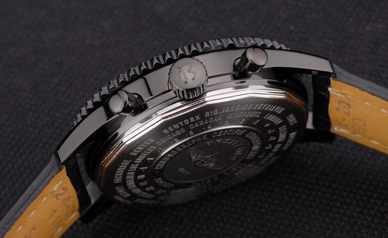 Breitling certifié schwarzes Lederband mit schwarzem Zifferblatt Chronograph 80179