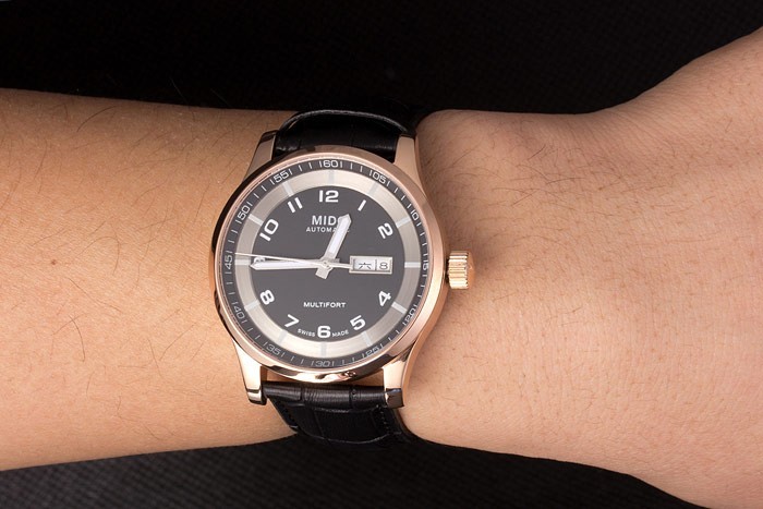 Mido Multifort Schwarz Krokolederband Schwarz-Silber 80298 Dial