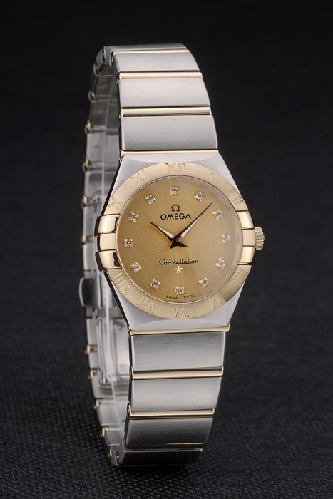 Swiss Lady Omega Constellation Goldene Dial Edelstahl-Armband 80292