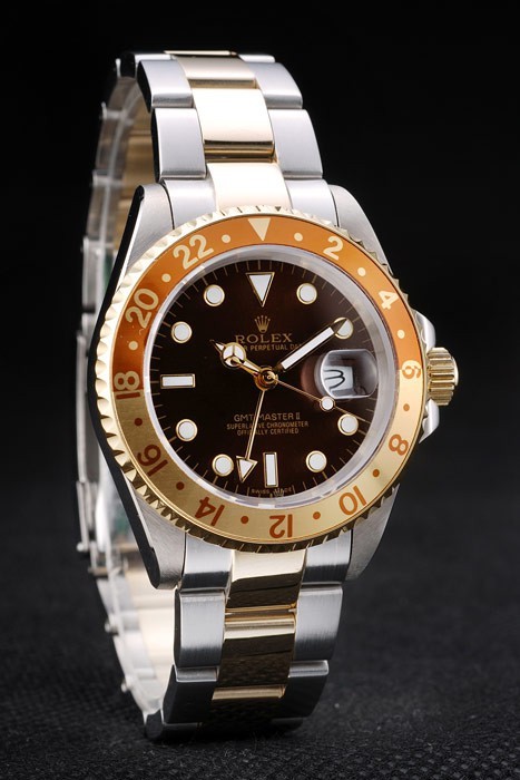 Rolex GMT Master II Gold Farbige Keramik-Lünette Brown Dial Tachymeter