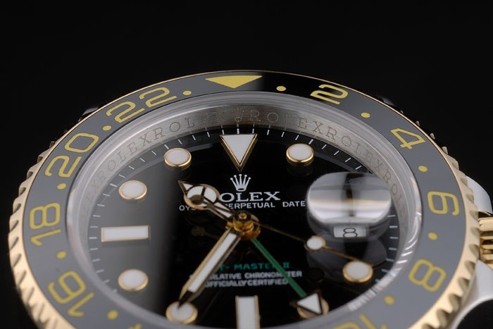 Schweizer Rolex GMT Master Rose Gold Lünette mit schwarzem Zifferblatt 80295