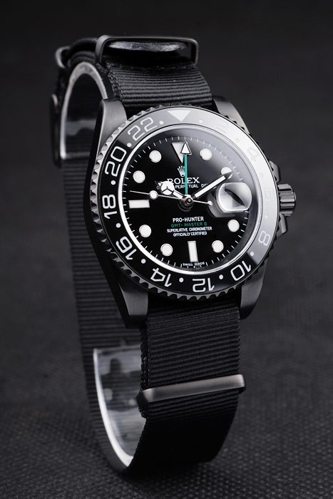 Schweizer Rolex GMT Master II Pro-Hunter-Schwarz-Gewebe-Bügel-Zifferblatt schwarz