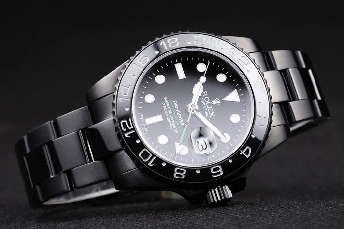 Schweizer Rolex GMT Master II Pro-Hunter Black Steel Strap Black Dial