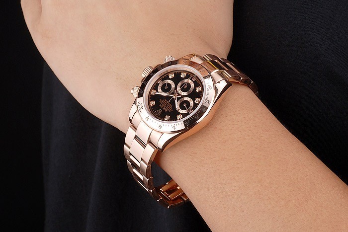 Rolex Daytona Rose Gold überzog Edelstahl Zifferblatt schwarz